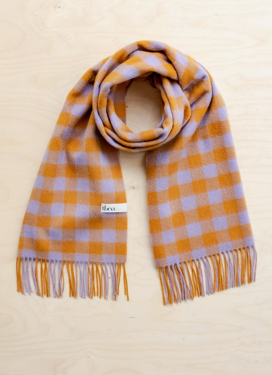 Lambswool Oversized Scarf in Amber Gingham